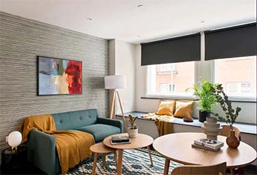Living hall with sofa at cove apartment in london