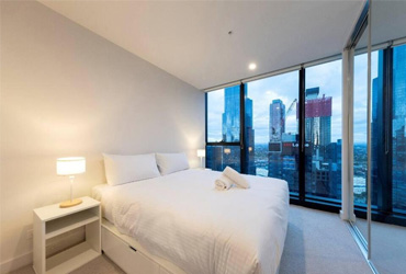 City View from bedroom at Central located Serviced apartment in Melbourne CBD